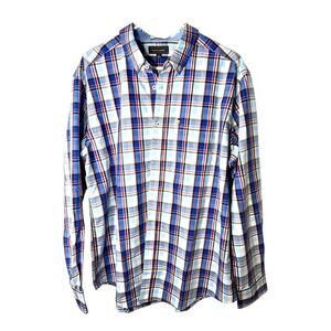 Mason James Stretch Men's L Shirt Blue Plaid Button-Down Long Sleeve